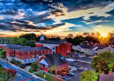 Solia Media is FAA Certified. Drone Shot of Rockdale County Government Buildings at sunset - Olde Town Conyers