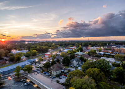 Olde Town Conyers Drone image sunset with beautiful clouds