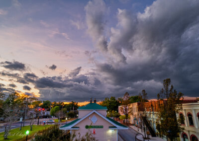 Olde Town Conyers Welcome Center Drone with Beautiful Clouds at Sunset - Railroad Street